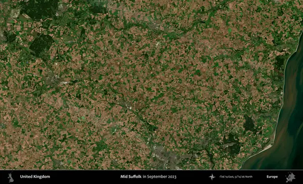 Suffolk 'un ortası. Eylül 2023 'te Copernicus Sentinel karolarından oluşan bir uydu görüntüsü üzerinde Birleşik Krallık' ın idari alanı