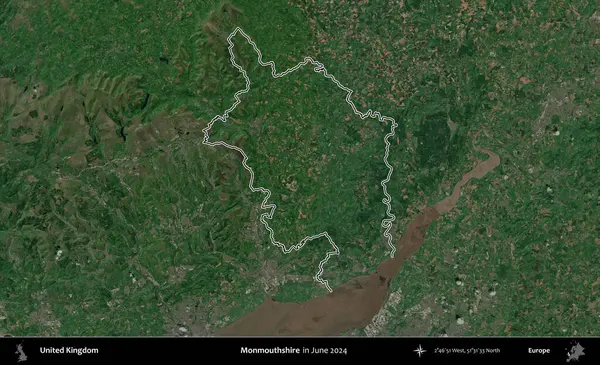 Monmouthshire 'da. Haziran 2024 'te çekilen Kopernik Nöbetçi karolarından oluşan bir uydu görüntüsü üzerinde Birleşik Krallık' ın idari alanının ana hatlarını belirledik.