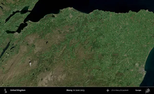- Moray. Haziran 2023 'te çekilen Kopernik Nöbetçi karolarından oluşan bir uydu görüntüsü üzerinde Birleşik Krallık' ın idari alanı