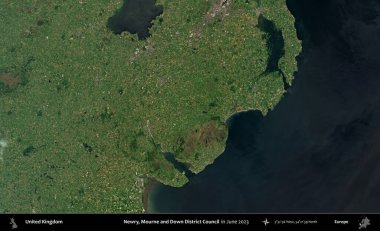 Newry, Mourne ve Down Bölge Konseyi. Haziran 2023 'te çekilen Kopernik Nöbetçi karolarından oluşan bir uydu görüntüsü üzerinde Birleşik Krallık' ın idari alanı