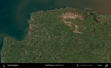 Kuzey Devon. Mart 2021 'de çekilen Kopernik Nöbetçi karolarından oluşan bir uydu görüntüsü üzerinde Birleşik Krallık' ın idari alanı