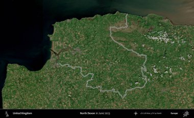 Kuzey Devon. Haziran 2023 'te çekilen Kopernik Nöbetçi karolarından oluşan bir uydu görüntüsü üzerinde Birleşik Krallık' ın idari alanının ana hatlarını belirledik.