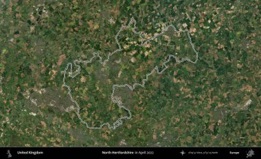 Kuzey Hertfordshire. Nisan 2022 'de çekilen Kopernik Nöbetçi karolarından oluşan bir uydu görüntüsü üzerinde Birleşik Krallık' ın idari bölgesini özetledik.
