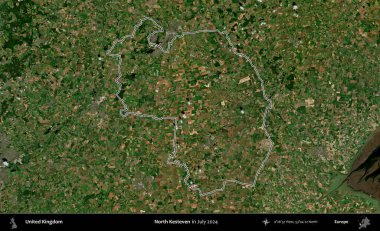 Kuzey Kesteven. Temmuz 2024 'te çekilen Copernicus Sentinel karolarından oluşan bir uydu görüntüsü üzerinde Birleşik Krallık' ın idari bölgesinin ana hatlarını belirledik.