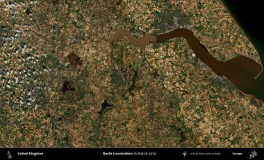 Kuzey Hughnshire 'da. Mart 2020 'de Copernicus Sentinel karolarından oluşan bir uydu görüntüsü üzerinde Birleşik Krallık' ın idari alanı