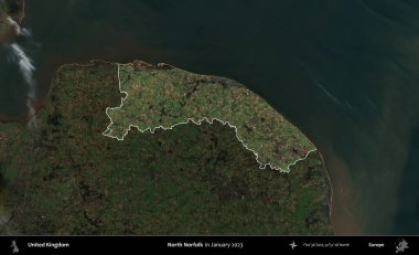Kuzey Norfolk. Birleşik Krallık 'ın idari alanı, Ocak 2023' te çekilen Kopernik Nöbetçi karolarından oluşan koyu renkli bir uydu görüntüsü üzerinde vurgulandı ve özetlendi.