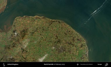 Kuzey Norfolk. Kopernik Sentinel 'in Şubat 2023' te çekilmiş uydu görüntüsü üzerine Birleşik Krallık 'ın idari bölgesi.