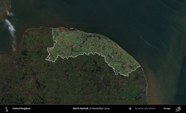 Kuzey Norfolk. Birleşik Krallık 'ın idari alanı, Kasım 2024' te çekilen Kopernik Nöbetçi karolarından oluşan koyu renkli bir uydu görüntüsü üzerinde vurgulandı ve özetlendi.