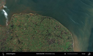 Kuzey Norfolk. Kopernik Sentinel 'in Kasım 2024' te çekilmiş uydu görüntüsü üzerinde Birleşik Krallık 'ın idari alanı