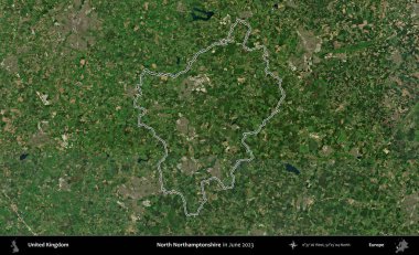 Kuzey Northamptonshire. Haziran 2023 'te çekilen Kopernik Nöbetçi karolarından oluşan bir uydu görüntüsü üzerinde Birleşik Krallık' ın idari alanının ana hatlarını belirledik.