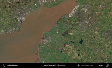 Kuzey Somerset. Kopernik Sentinel 'in Şubat 2021' de çekilmiş uydu görüntüsü üzerine Birleşik Krallık 'ın idari alanı