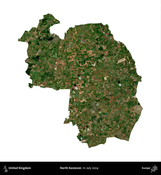 Kuzey Kesteven. Birleşik Krallık 'ın idari alanı, Temmuz 2024' te çekilen Kopernik Nöbetçi karolarından oluşan bir uydu görüntüsü ile beyaza izole edilmiştir.