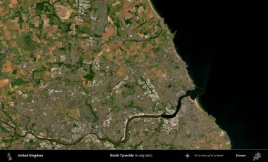 Kuzey Tyneside. Temmuz 2022 'de çekilen Kopernik Nöbetçi karolarından oluşan bir uydu görüntüsü üzerinde Birleşik Krallık' ın idari alanı
