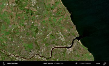 Kuzey Tyneside. Ekim 2022 'de çekilen Kopernik Nöbetçi karolarından oluşan bir uydu görüntüsü üzerinde Birleşik Krallık' ın idari alanı