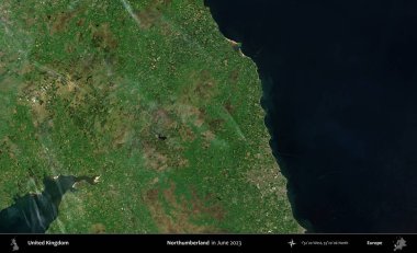 Northumberland 'de. Haziran 2023 'te çekilen Kopernik Nöbetçi karolarından oluşan bir uydu görüntüsü üzerinde Birleşik Krallık' ın idari alanı