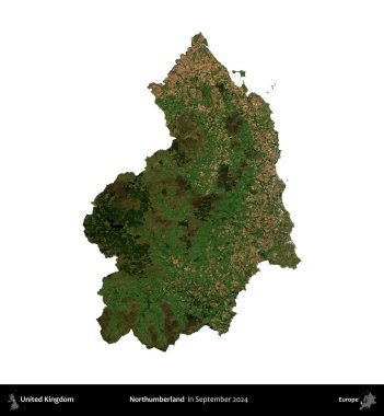 Northumberland 'de. Birleşik Krallık 'ın idari alanı, Eylül 2024' te çekilen Kopernik Nöbetçi karolarından oluşan bir uydu görüntüsü üzerinde beyaza izole edilmiştir.