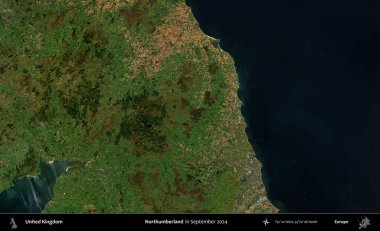 Northumberland 'de. Eylül 2024 'te Copernicus Sentinel karolarından oluşan bir uydu görüntüsü üzerinde Birleşik Krallık' ın idari alanı