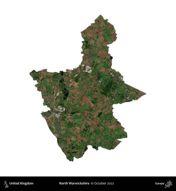 Kuzey Warwickshire. Birleşik Krallık 'ın idari alanı, Ekim 2022' de çekilen Kopernik Nöbetçi karolarından oluşan bir uydu görüntüsüyle beyaza izole edildi.