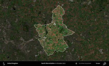 Kuzey Warwickshire. Birleşik Krallık 'ın idari alanı, Ekim 2022' de çekilen Kopernik Nöbetçi karolarından oluşan koyu renkli bir uydu görüntüsü üzerinde vurgulandı ve özetlendi.