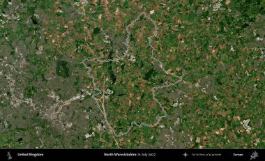Kuzey Warwickshire. Temmuz 2027 'de çekilen Copernicus Sentinel karolarından oluşan bir uydu görüntüsü üzerinde Birleşik Krallık' ın idari bölgesinin ana hatlarını belirledik.
