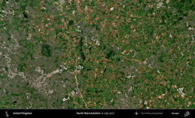 Kuzey Warwickshire. Temmuz 2027 'de çekilen Kopernik Nöbetçi karolarından oluşan bir uydu görüntüsü üzerinde Birleşik Krallık' ın idari alanı