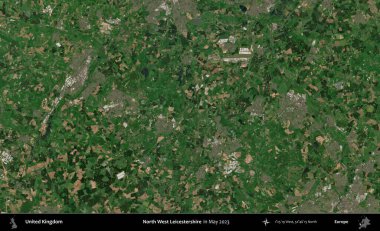 Kuzey Batı Leicestershire. Mayıs 2023 'te Copernicus Sentinel karolarından oluşan bir uydu görüntüsü üzerinde Birleşik Krallık' ın idari alanı
