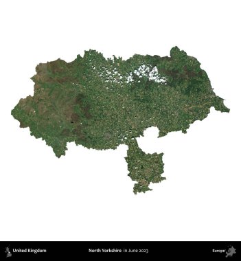 Kuzey Yorkshire. Birleşik Krallık 'ın idari alanı, Haziran 2023' te çekilen Kopernik Nöbetçi karolarından oluşan bir uydu görüntüsü üzerinde beyaza izole edilmiştir.