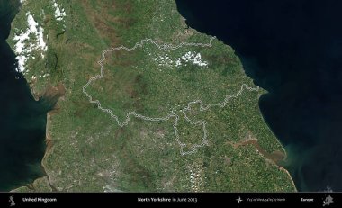 Kuzey Yorkshire. Haziran 2023 'te çekilen Kopernik Nöbetçi karolarından oluşan bir uydu görüntüsü üzerinde Birleşik Krallık' ın idari alanının ana hatlarını belirledik.