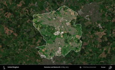 Nuneaton ve Bedworth. Birleşik Krallık 'ın idari alanı, Mayıs 2023' te çekilen Kopernik Nöbetçi karolarından oluşan koyu renkli bir uydu görüntüsü üzerinde vurgulandı ve özetlendi.