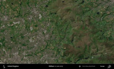 Oldham. Haziran 2023 'te çekilen Kopernik Nöbetçi karolarından oluşan bir uydu görüntüsü üzerinde Birleşik Krallık' ın idari alanı
