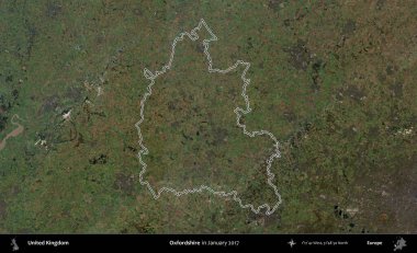 Oxfordshire 'da. Ocak 2017 'de çekilen Kopernik Nöbetçi karolarından oluşan bir uydu görüntüsü üzerinde Birleşik Krallık' ın idari alanının ana hatlarını belirledik.