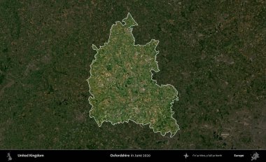 Oxfordshire 'da. Birleşik Krallık 'ın idari alanı, Haziran 2020' de çekilen Kopernik Nöbetçi karolarından oluşan koyu renkli bir uydu görüntüsü üzerinde vurgulandı ve özetlendi.