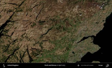 Perth ve Kinross. Nisan 2023 'te çekilen Kopernik Nöbetçi karolarından oluşan bir uydu görüntüsü üzerinde Birleşik Krallık' ın idari alanı