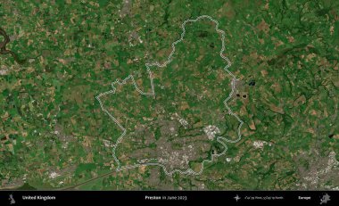 Preston. Haziran 2023 'te çekilen Kopernik Nöbetçi karolarından oluşan bir uydu görüntüsü üzerinde Birleşik Krallık' ın idari alanının ana hatlarını belirledik.