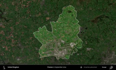 Preston. Birleşik Krallık 'ın idari alanı, Eylül 2024' te çekilen Kopernik Nöbetçi karolarından oluşan koyu renkli bir uydu görüntüsü üzerinde vurgulandı ve özetlendi.