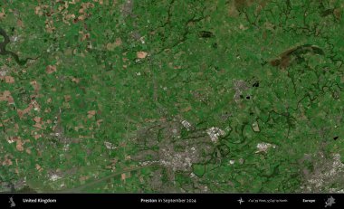Preston. Eylül 2024 'te Copernicus Sentinel karolarından oluşan bir uydu görüntüsü üzerinde Birleşik Krallık' ın idari alanı