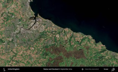 Redcar ve Cleveland. Eylül 2024 'te Copernicus Sentinel karolarından oluşan bir uydu görüntüsü üzerinde Birleşik Krallık' ın idari alanı