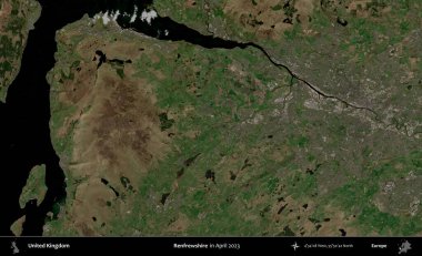 Renfrewshire 'da. Nisan 2023 'te çekilen Kopernik Nöbetçi karolarından oluşan bir uydu görüntüsü üzerinde Birleşik Krallık' ın idari alanı
