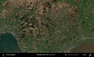 Rhondda Cynon Taf. Nisan 2020 'de çekilen Kopernik Nöbetçi karolarından oluşan bir uydu görüntüsü üzerinde Birleşik Krallık' ın idari alanı