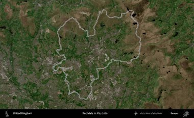Rochdale 'de. Mayıs 2020 'de çekilen Copernicus Sentinel karolarından oluşan bir uydu görüntüsü üzerinde Birleşik Krallık' ın idari bölgesini özetledik.
