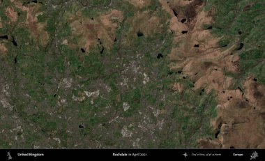 Rochdale 'de. Nisan 2021 'de çekilen Kopernik Nöbetçi karolarından oluşan bir uydu görüntüsü üzerinde Birleşik Krallık' ın idari alanı