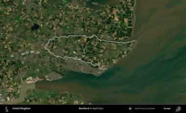Rochford. Nisan 2022 'de çekilen Kopernik Nöbetçi karolarından oluşan bir uydu görüntüsü üzerinde Birleşik Krallık' ın idari bölgesini özetledik.