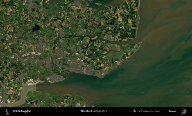 Rochford. Nisan 2022 'de çekilen Kopernik Nöbetçi karolarından oluşan bir uydu görüntüsü üzerinde Birleşik Krallık' ın idari alanı