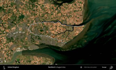 Rochford. Ağustos 2024 'te çekilen Kopernik Nöbetçi karolarından oluşan bir uydu görüntüsü üzerinde Birleşik Krallık' ın idari bölgesinin ana hatlarını belirledik.