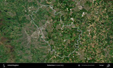 Rotherham. Haziran 2023 'te çekilen Kopernik Nöbetçi karolarından oluşan bir uydu görüntüsü üzerinde Birleşik Krallık' ın idari alanının ana hatlarını belirledik.
