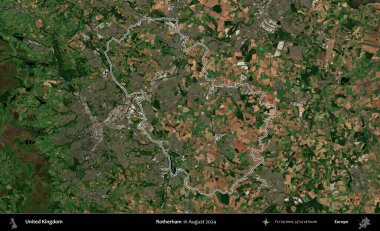Rotherham. Ağustos 2024 'te çekilen Kopernik Nöbetçi karolarından oluşan bir uydu görüntüsü üzerinde Birleşik Krallık' ın idari bölgesinin ana hatlarını belirledik.