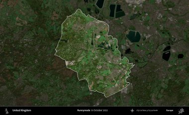 Runnymede. Birleşik Krallık 'ın idari alanı, Ekim 2022' de çekilen Kopernik Nöbetçi karolarından oluşan koyu renkli bir uydu görüntüsü üzerinde vurgulandı ve özetlendi.