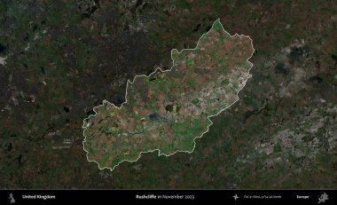 Rushcliffe. Birleşik Krallık 'ın idari alanı, Kasım 2023' te çekilen Kopernik Nöbetçi karolarından oluşan koyu renkli bir uydu görüntüsü üzerinde vurgulandı ve özetlendi.