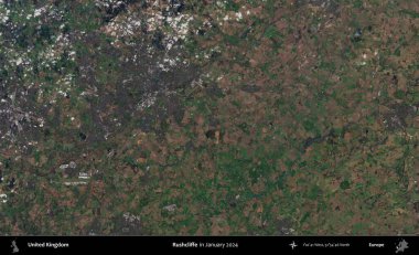 Rushcliffe. Ocak 2024 'te Copernicus Sentinel karolarından oluşan bir uydu görüntüsü üzerinde Birleşik Krallık' ın idari alanı