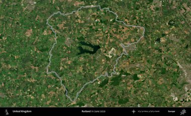 Rutland. Haziran 2020 'de çekilen Kopernik Nöbetçi karolarından oluşan bir uydu görüntüsü üzerinde Birleşik Krallık' ın idari alanının ana hatlarını belirledik.